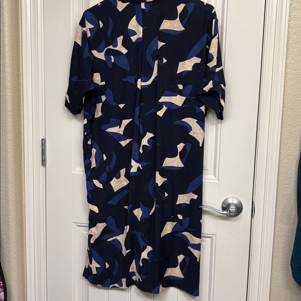 NWT NIC+ZOE Abstract Print Billow Shirt Dress Black Blue White Size S - Picture 9 of 11